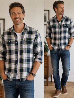 Abercrombie & Fitch Plaid Button-Up Shirt Large Blue Green Pink Casual Men